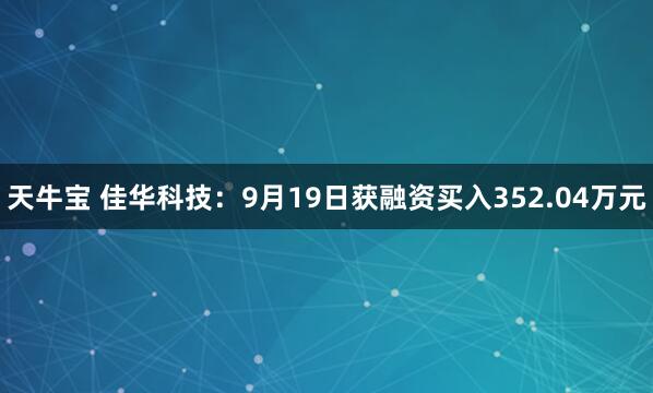 天牛宝 佳华科技：9月19日获融资买入352.04万元